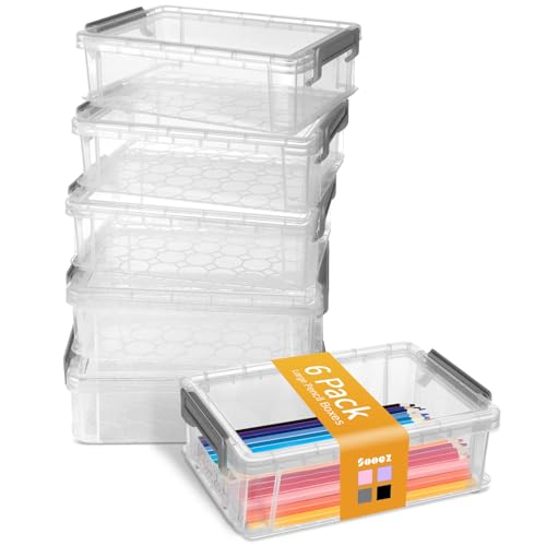 Sooez Grey Large Stackable Plastic Pencil Box 6 Pack - Extra Large Capacity