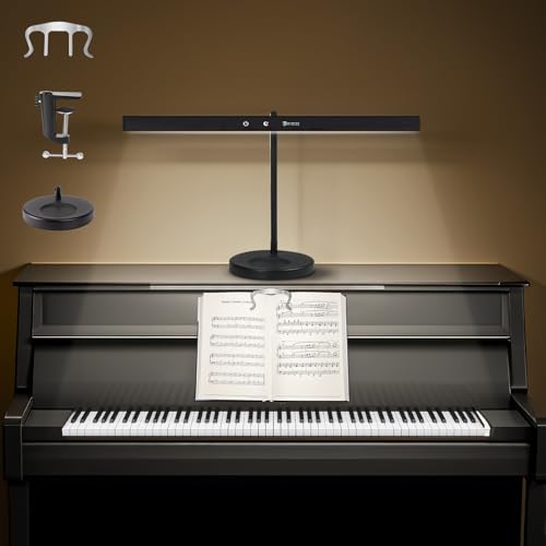 DUDUDU 17" Dimmable LED Piano Light, 2-in-1 Clamp Base Piano Lamp with Metal Music Book Clip & Flexible Gooseneck, 3 Colors Modes, Adjustable Height & Direction for Grand/Upright/Digital Pianos Black