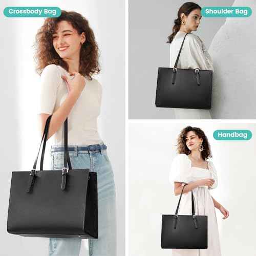 LOVEVOOK 17.3-inch Laptop Bag for Women, Large Capacity Travel Tote Bag with Clutch Purse 2PCs Set, Professional Business Computer Work Bag, Leather Shoulder Briefcase for Office Lady, Black