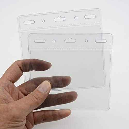 250 Pack - WTQ Zipperless Badge Holders (Fits 4x3in Inserts), Horizontal, Non-sealable, Quick Open Vinyl Pouch for Name Badge, Clear Plastic Sleeve for Tickets, Sports Cards