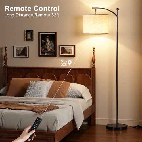 Ambimall 60" Floor Lamp with Remote Control and Stepless Dimmable Bulb, Colors Temperature & Brightness Adjustable, Modern Floor Lamps for Living Room£¨Beige Shade & Black Pole£©