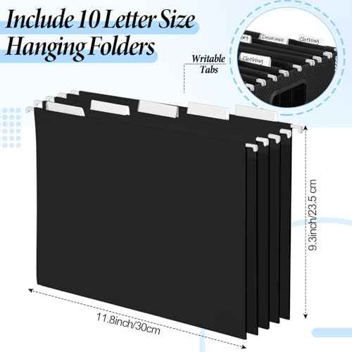 2 Pack Hanging File Holder, 10 Hanging Folders, Metal Mesh, Letter Size Folder Storage, Desktop Storage Cabinets, Office School Document(Black,Medium)