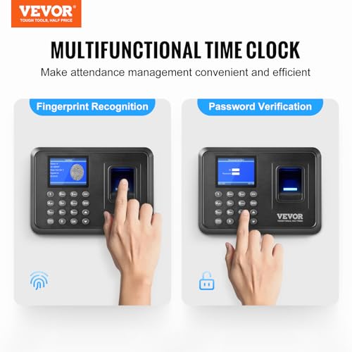 VEVOR Time Clock, Fingerprint Time Clocks for Employees Small Business, Biometric Time Clock with USB Drive, Automatic Punch in/Out, No Monthly Fees