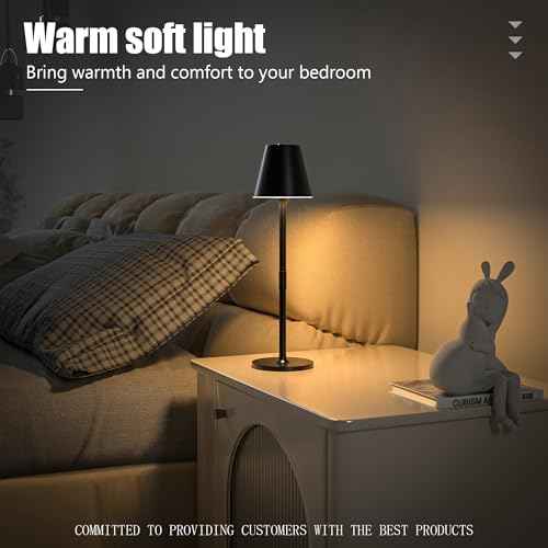 2 Pack LED CordlessTable Lamp,4000mAh Rechargeable Battery Desk lamp,3 Level Brightness Night Light,Minimalist Design, for Couple Dinner/Coffee Table/Restaurant/Bedroom(Black 2pack)