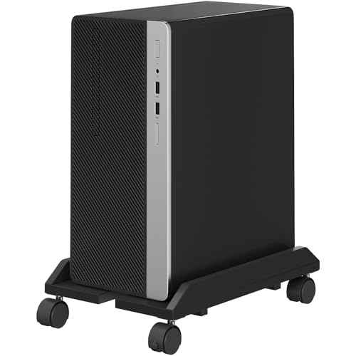 HOOBRO Adjustable PC Stand, Mobile Computer Tower Stand with Locking Caster Wheels, Rolling Under Desk CPU Holder Fits Most PC, for Home, Office, Students, Gamers, Black BB44CJ01