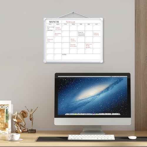 Monthly Calendar Dry Erase Board, 16"x12" White Board Dry Erase for Wall, Small Hanging Dry Erase Board, Double-Sided White Board for Home, Office, or School