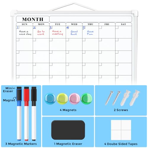 MaxGear Monthly Calendar Whiteboard - 16x12 Inch Dry Erase Wall Board with Magnetic Markers & Lanyard