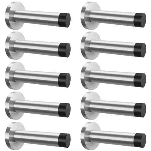 DOKU 10Pcs Door Stop, 3.5 Inch Heavy Duty 304 Stainless Steel Door Stopper with Rubber Tips Bumper, Wall Mounted Door Holder Protection Sound Dampening, Brushed Nickel