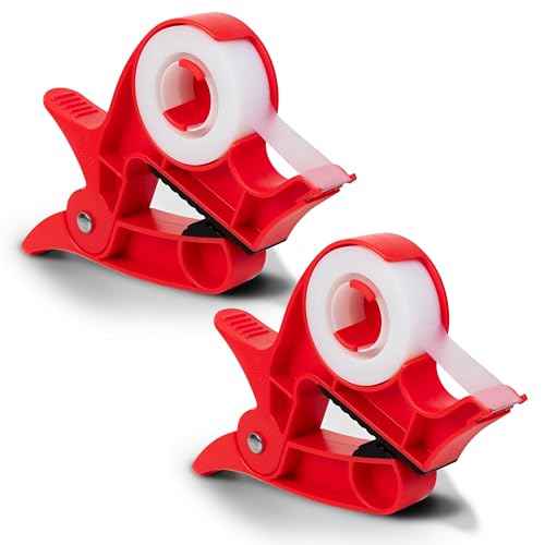 Wrap Buddies Tabletop Gift Wrapping Tool with Tape Dispenser ? Set of 2 Adjustable Wrapping Paper Table Clamps with Craft Tape Dispenser - Perfect for Holidays and Crafting - Cherry Red