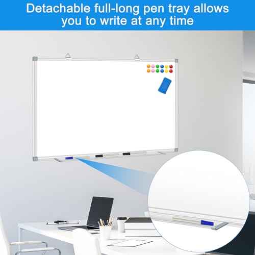 White Board Dry Erase Whiteboard for Wall 36" x 24" Aluminum Presentation Magnetic Whiteboards with Long Pen Tray, 12 Magnets, 3 Markers & 1 Eraser