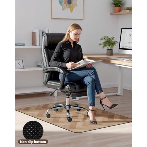 Blvornl Desk Chair Mat for Hardwood Floor, 47" x 60" Wood Grain Office Chair Mat for Rolling Chairs, Anti Slip Computer Chair Mats for Hard Floors, Heavy Duty Carpeted Protector Rug for Home Office