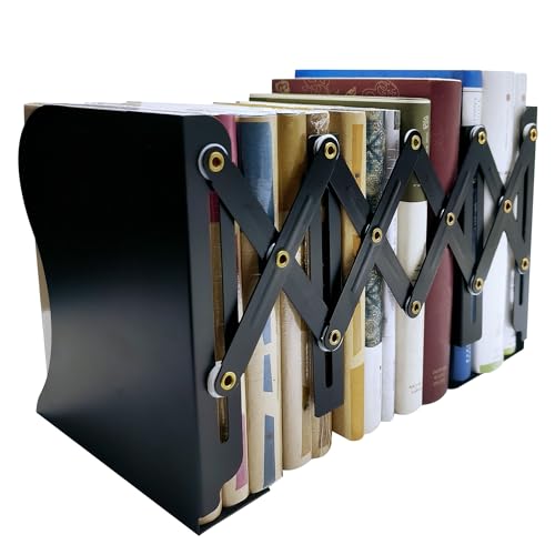 Yuetshuni Black Adjustable Metal Bookends for Heavy Books, 19-inch