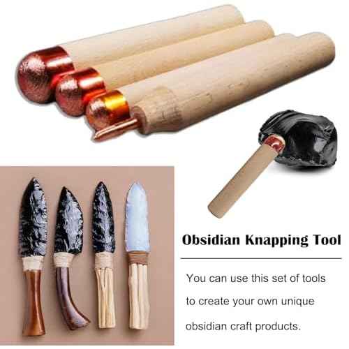 Flint Knapping Tools Kit Obsidian Crafting Tool, Dragon Crystal Stone Age Toolkit, Flint Napping Tools for Both Pros and Beginners, Including 1 Pressure Flaker,3 Copper Boppers,1 Tool Bag