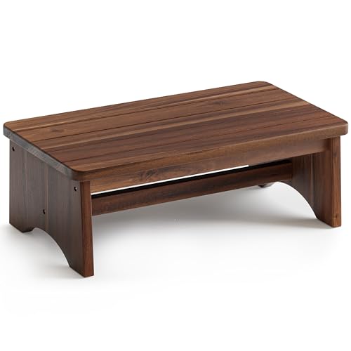 FANATU Walnut Wooden Step Stool 26-Inch Extra Wide Heavy Duty Support 375 lbs