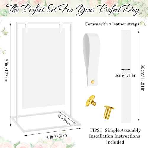 Wedding Welcome Sign Stand 50¡±x30¡±x20¡± Welcome to Our Wedding Sign Holder with 2 Leather Straps Easel Stand for Signs Metal Display Poster Holder for Ceremony Party(White)
