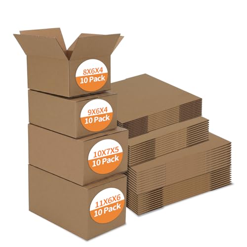 Hoikwo 40 Pack Assorted Brown Shipping Boxes 8x6x4 to 11x6x6 - Bulk Moving & Storage Containers