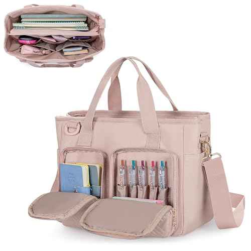 Teamoy Journal Supplies Storage Case, Journaling Supplies Planner Bag, Travel Organizer Holder for B5 Notebooks, Planner, Pens, and Journal Accessories, Pink Quilted