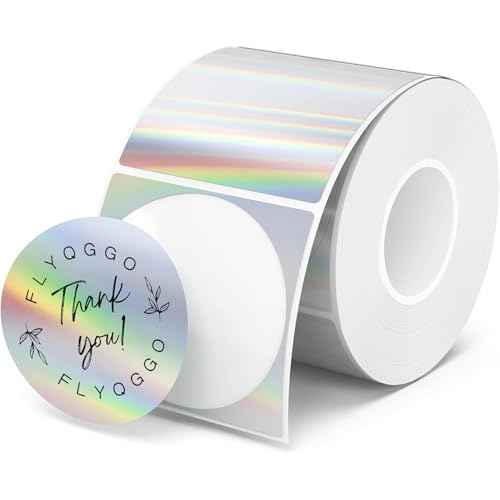 2 inch Round Holographic Thermal Sticker Labels, Waterproof & Rainbow Wave & Glitter Design, for Price/Name Tag, Barcode, DIY Custom Logo Design, Sliver(200Pcs/Roll)