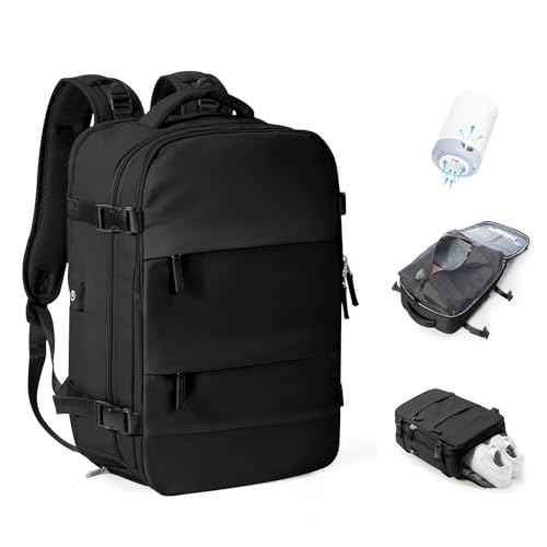 Vacuum Travel Backpack with Pump,Personal Item Carry on Backpacks Flight Approved 18x14x8 inches Men Women, Laptop Waterproof Work Compression bags hiking Casual Daypack 60L Water Resistant Luggage