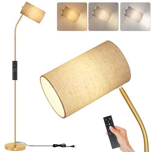 Gold Floor Lamp for Living Room with Remote,Remote Custom Color Temperature & Brightness, Stepless Dimmable Bulb Included,Tall Stand Reading Lamp for Living Room Bedroom Office(Beige/Gold)