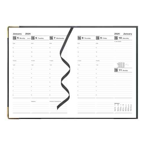 Letts of London¢ç 2026 Classic Weekly Appointment Book and Planner, 12 Months, January to December, Gold Corners, A5 Size, 8.25" x 5.875", English, Black (C32XBK-26)