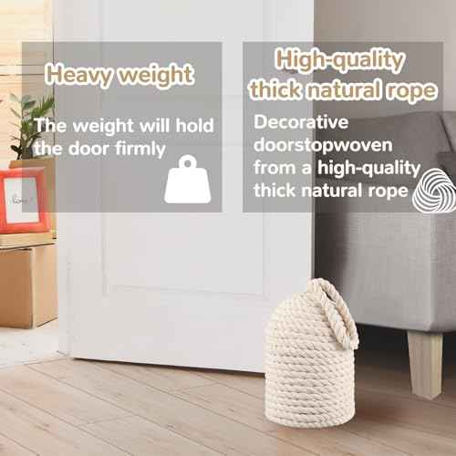 Decorative Door Stop Rope Door Stop with Handle 4.72 ''d x 11.42''h 5.4lb Heavy Weight Stoppers for Window Wedge Bookend Home Wedge to Keep Open (White,2 Pcs)