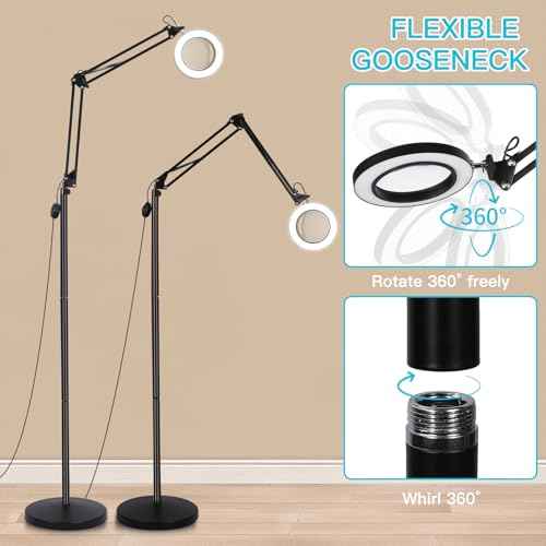 10X Magnifying Floor Lamp, 3-in-1 Hands Free Magnifying Glass with Light and Stand, 2 Color Modes with Clamp for Esthetician Facials Close Work Reading