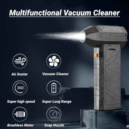 Compressed Air Duster, Electric Motor Air Blower with 130,000 RPM Turbo Motor, Rechargeable Mini Blower for Cars, Cordless Outdoor Cleaning ? Includes Dust Kit & Adjustable Speeds