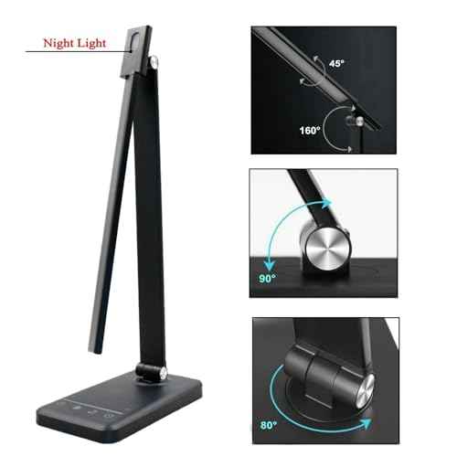 LED Desk Lamp Dimmable Table Lamp with USB Charging Port,5 Lighting Modes,7 Brightness,Sensitive Control, 30/60 min Auto Timer,Night light,Foldable Portable Desk Light for Home Office Bedroom Reading