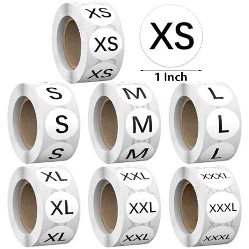 3500 Pcs 1 Inch Size Stickers for Clothing XS-XXXL, Self Adhesive Clothing Shirt Size Stickers Rolls, Round Black Apparel Size Labels Stickers for T-Shirts Trousers Skirt Retail & Home
