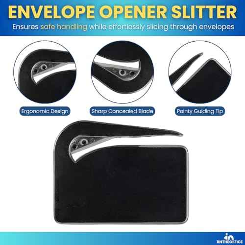 1InTheOffice Letter Opener, Envelope Opener Slitter Concealed Blade, Black 4 Pack