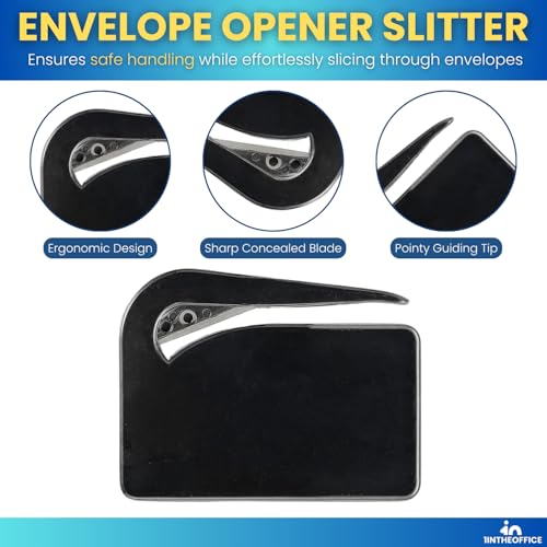 1InTheOffice Black Envelope Letter Opener - Pack of 4, Stainless Steel Blade