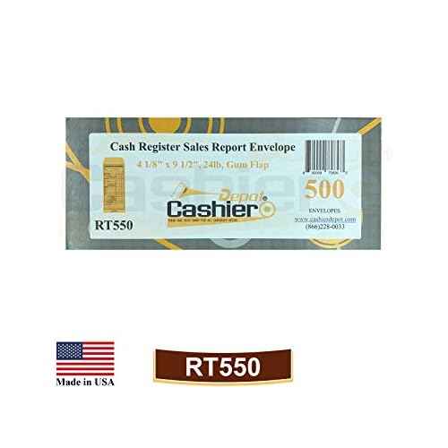 500 Cashier Depot RT550 Cash Register Sales Report Envelope, 4 1/8" x 9 1/2", Gum Flap, 24lb. Brown Kraft (500)