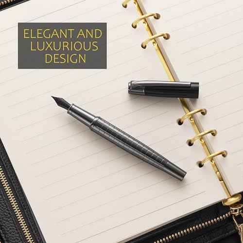 Vandro Complete Luxury Fountain Pen Set - Comfortable Grip with Smooth Fine Nib - Includes 10 Pack Ink Cartridges, Black Ink Bottle, Refill Converter & Gift Box - Black