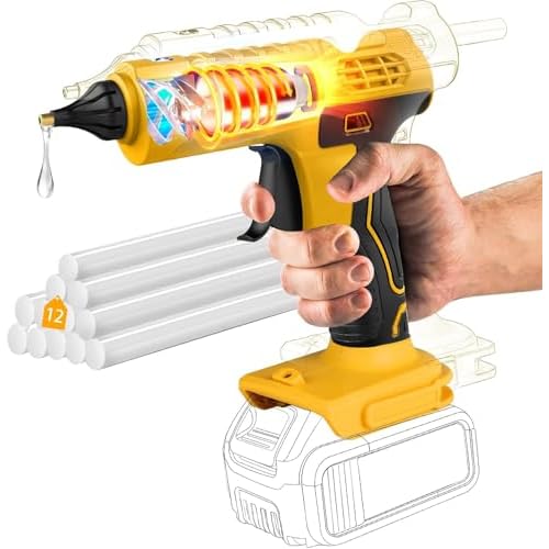 100W Cordless Hot Glue Gun for DeWalt 20V Battery(NO Battery), Full Size Hot Wireless Hot Glue Gun Kit with 12pcs 0.43'' Large Glue Gun Stick Set for Craft & DIY