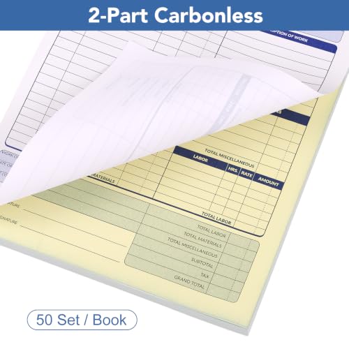 2-Pack Job Invoice Forms 50/100 Sets - 2-Part Carbonless Work Order Receipts
