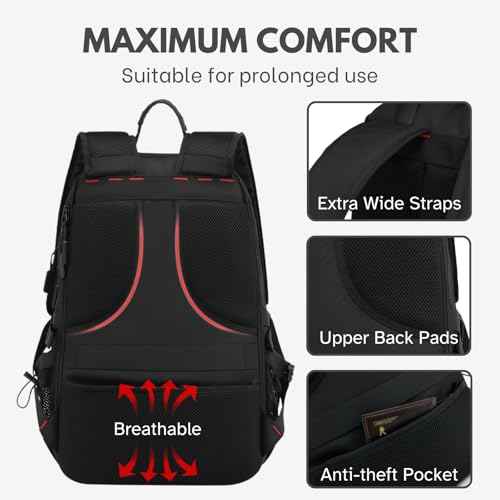 Large Laptop Backpack with Shoe Compartment, Waterproof Rucksack 15.6/17 Inch, Travel School Gym Work College Bags for Men (Black, XL(60L))