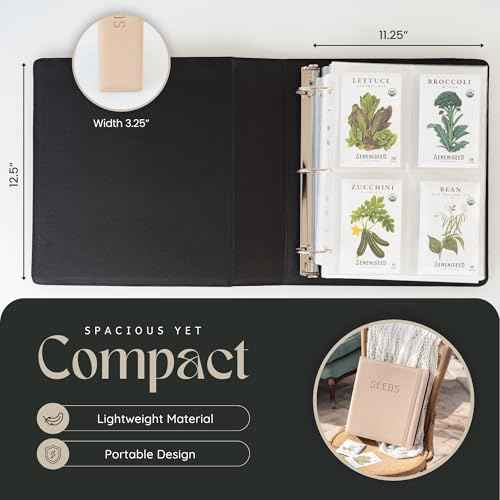 Seed Storage Binder ? Seed Packet Organizer w/50 Sheet Protectors & Protective Flap-Top Inserts Stores 200 Envelopes Binder w/5 Dividers for Sorting Seeds & Gardening Supplies