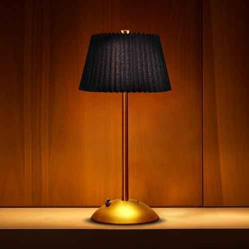 Cordless Metal Desk Lamp,Touch Sensor Control LED Table Lamp,3 Way Dimmable Nightstand Lamp with Fabric Shade Desk Lamp for Living Room, Dorm, Home Office (Black)