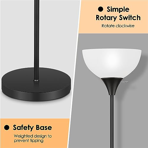 Coucrek Black Modern LED Floor Lamp with White Plastic Shade - Tall Living Room Standing Light, 70-inch, Smart Compatible, Bulb Not Included