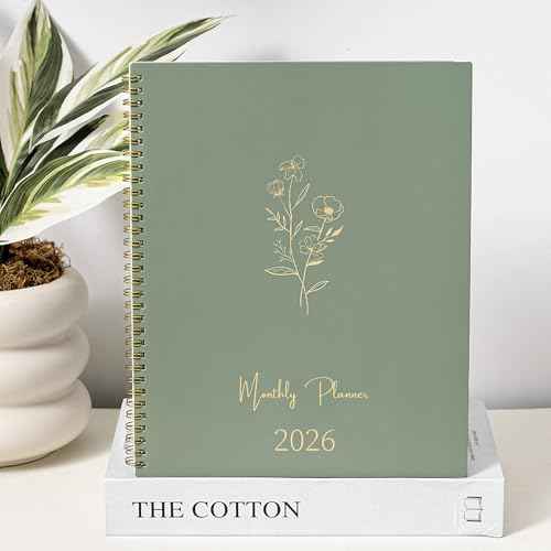 2026 Monthly Planner - 2026 Calendar Monthly Planner, JAN. 2026 - DEC. 2026, 9" x 11", Tabs & Note Pages, Spiral Binding, Thick Paper, Back Pocket