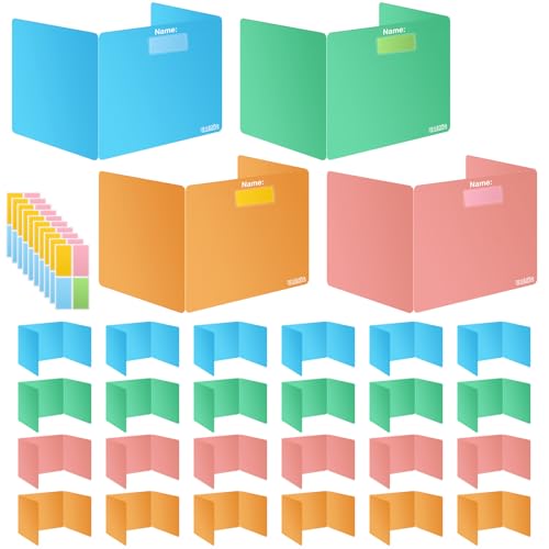 Colorful 24-Pack Desk Dividers for Students, Durable Plastic Study Carrel Divider, Easy to Clean Privacy Classroom Shield Folder Boards for Student Desk Pink Orange Blue Green