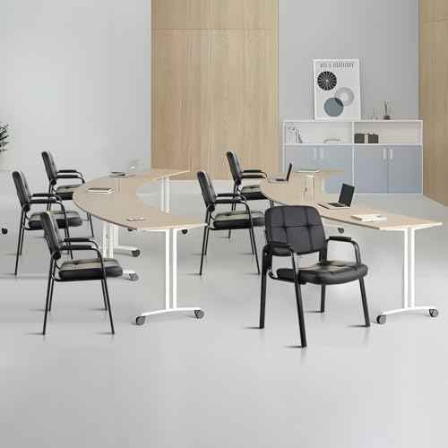 CLATINA Waiting Room Guest Chair with Bonded Leather Padded Arm Rest for Office Reception and Conference Desk Black 4 Pack