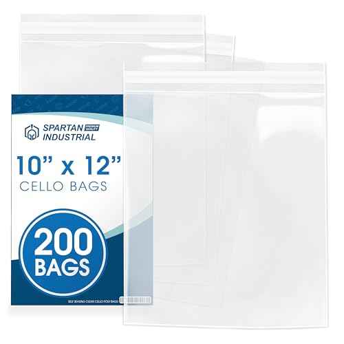 Spartan Industrial - 10" X 12" (200 Count) Crystal Clear Resealable Cello Poly Bags for Packaging, Clothing & T Shirts - Self Seal & Reinforced