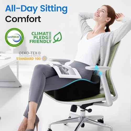 Seat Cushion with Carry Handle, Memory Foam for Tailbone/Sciatica Easing, Chair Cushions for Cars, Desks, Office Chair Cushion with Non-Slip Design, Ideal for Post-Surgery Recovery (Black)