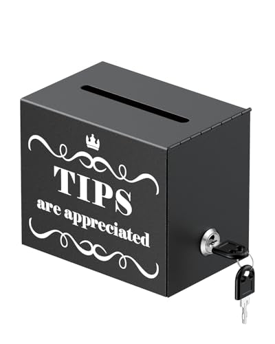 Uniclife Metal Lockable Tip Jar for Bartenders - 6x4x5 Inches, Black, Includes Key, Lock & Slot