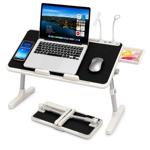PHANCIR Black Adjustable Laptop Desk with USB Cooling Fan & LED Light