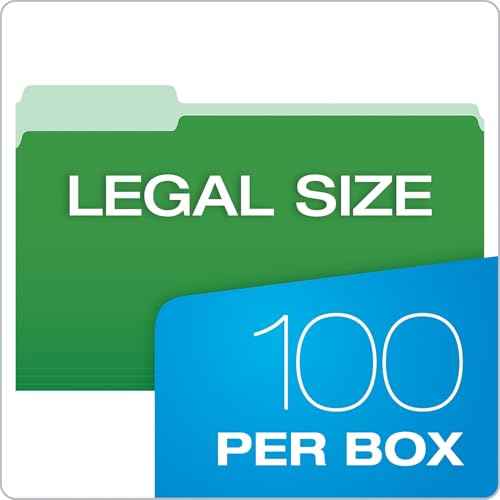 Pendaflex 435013BGR Interior File Folders, 1/3 Cut Top Tab, Legal, Green (Box of 100)