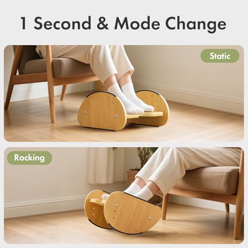 Amazer Bamboo 2-in-1 Under Desk Foot Rest (Natural, 1-Tier) — Reversible Rocking/Static Foot Stool