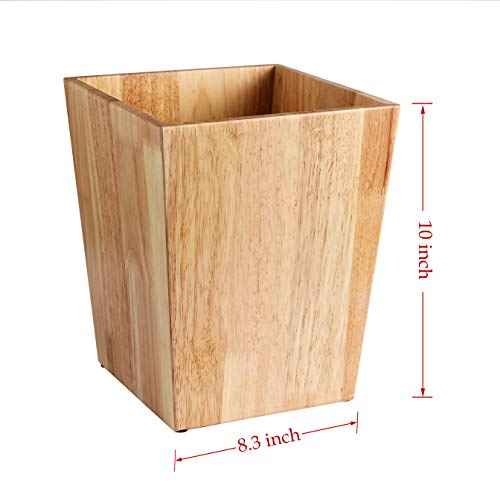KMwares Decorative Square Wastebasket/Trash Can/Garbage Can for Home Accent, Kitchen, Bathroom Accessories, Office Decoration - Rubber Wood